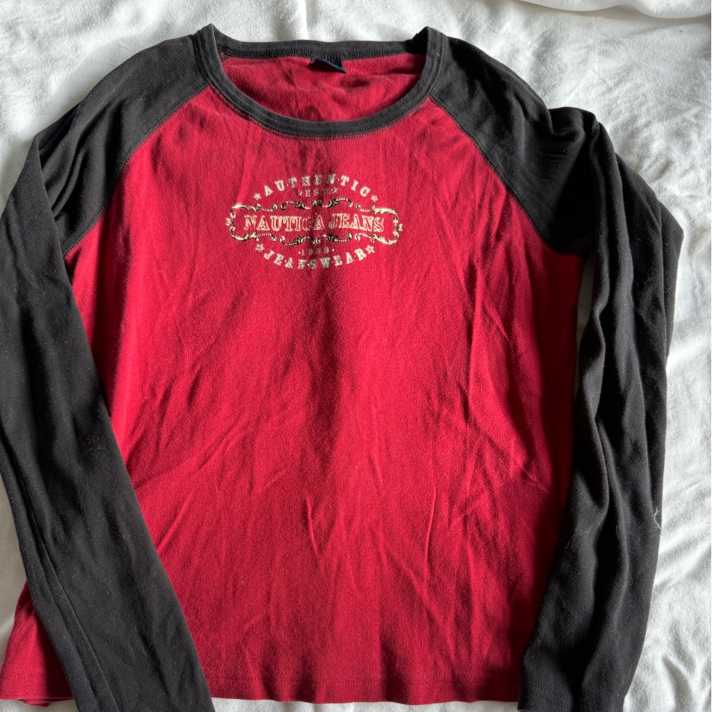 Nautica Red and Black Long Sleeve Shirt